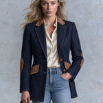 Women's Camel Faux Suede And Indigo Denim Blazer