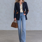 Women's Camel Faux Suede And Indigo Denim Blazer