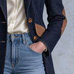 Women's Camel Faux Suede And Indigo Denim Blazer