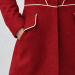 Women's Vintage Gold Button Military Style Red Wool Blend Coat