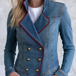 Retro Red And Blue Denim Double-breasted Jacket