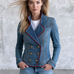Retro Red And Blue Denim Double-breasted Jacket