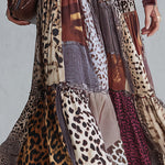 Vintage-Inspired Bohemian Animal-Print V-Neck Velvet Maxi Dress