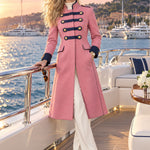 Women's Military-style Pink Wool Blend Double-breasted Long Coat