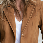 Retro Western Faux Suede Fringe Jacket With Notched Lapels And Pockets