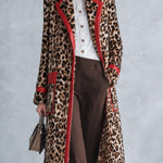 Chic Urban Faux-Leather Trimmed Leopard-Print Faux-Fur Coat