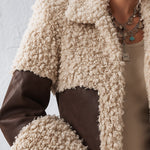 Stylish and Warm Cream and Brown Colorblock Cropped Faux Shearling Coat