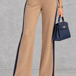 Color-blocked Trim Light Brown Knit Top And Pants Set