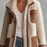 Retro Color-Block Sherpa Lapel Faux Suede Jacket For Women