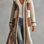 Retro Color-Block Sherpa Lapel Faux Suede Jacket For Women