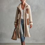Retro Color-Block Sherpa Lapel Faux Suede Jacket For Women