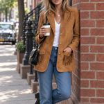 Retro Western Faux Suede Fringe Jacket With Notched Lapels And Pockets