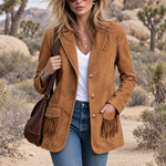 Retro Western Faux Suede Fringe Jacket With Notched Lapels And Pockets