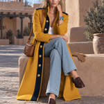 Women's Retro Color-Block Single-Breasted Tweed Coat For Fall Winter