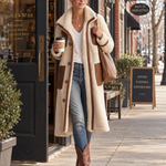 Retro Color-Block Sherpa Lapel Faux Suede Jacket For Women