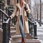 Retro Color-Block Sherpa Lapel Faux Suede Jacket For Women