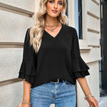 Zeagoo Zeagoo Women's Chiffon Shirt 3/4 Sleeve V Neck Blouses Elegant Split Sleeve Shirt Tops