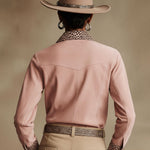 Western Retro Leopard Print Pink Faux Suede Long-Sleeve Shirt