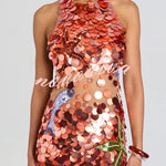 Dorothy Large Sequin Fish and Starfish Embroidery Detail Halter Mini Dress