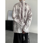 Retro Jacquard Stitching Stand Collar Ink Print Shirt