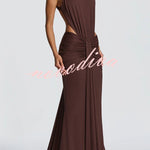 Thekla Stretch Slinky Jersey High Neck Ruched Backless Drape Maxi Dress