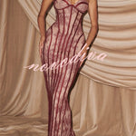 Sian Floral Lace Contrast Structural Detail Back Lace-up Strapless Slit Maxi Dress