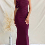 Fashionable Mesh Sleeveless One-shoulder Waist-revealing Maxi Dress
