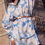 Botanical Print Collared Long-sleeved Loose-fitting Shirt and Elastic Waist Casual Shorts Set
