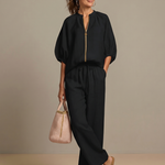 Natalia™ | Zip Front Blouson Top Wide Leg Set