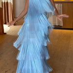 Party Queen Layered Tassel Design Off Shoulder Back Tie-up Maxi Dress