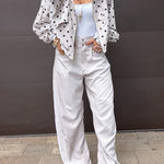 Kadence Denim Side Metal Hollow Ring Detail Pocket Lantern Pants