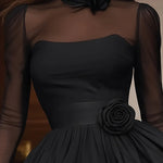 Black Tulle Accent Puff Skirt Mini Dress