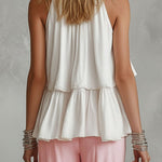 High-necked Sleeveless Cotton Blend Top