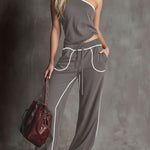 Casual Sporty Sleeveless Top And Pants Set