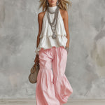 High-necked Sleeveless Cotton Blend Top