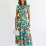 Lila | Floral V-Neck Tiered Midi Dress