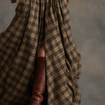 Retro Ethnic Style Lapel Reddish Brown Plaid Maxi Dress