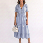 Dakota™ | Short Sleeve Striped Tiered Midi Dress
