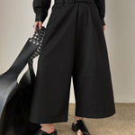 Dark Belt Cropped Wide Leg Pants