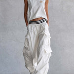 Exquisite Fashion Athletic Workwear Style White Cotton Sleeveless Top With A Mock Neck And  Pants Set