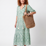 Ilaira | Patterned V-Neck Midi Dress with Tassels