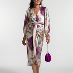Valentina | Cross Wrap Tie Waist Printed Midi Dress