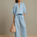Natalia™ | Zip Front Blouson Top Wide Leg Set