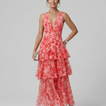 Gala | Deep V Sleeveless Painterly Pattern Midi Dress