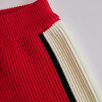 Retro Sports Style Contrast Color Knit Top And Pants Set