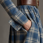 Retro Ethnic Style Lapel Reddish Brown Plaid Maxi Dress
