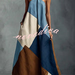 Tuscan Sun Geometric Patchwork Halter Dress