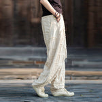 Raw-edge Linen Wide-leg Harem Pants