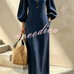 Elegant V-Neck Lantern Sleeve Maxi Dress