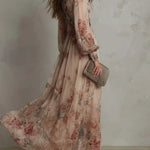 Vintage Floral Chiffon High-Neck Maxi Dress
